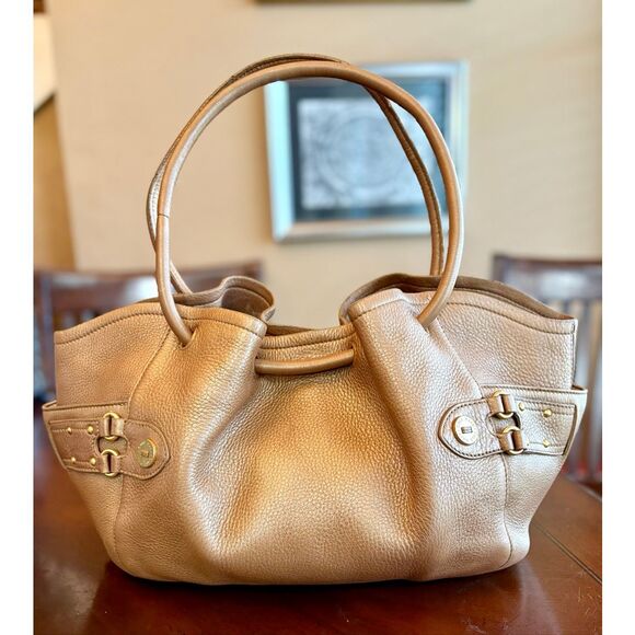 COLE HAAN - "Denny" Bronze Metallic Soft Pebble Leather Tote Shoulder Bag/Sweet! - Picture 5 of 16